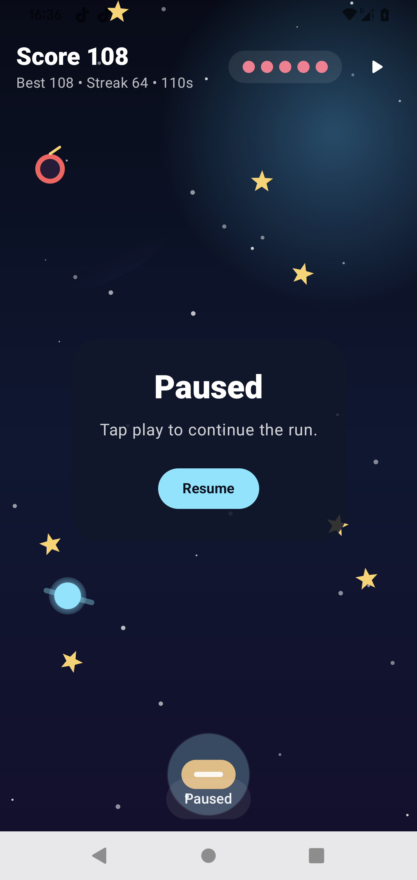 Starfall Sprint pause overlay